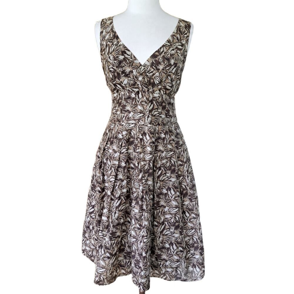 Peruvian Connection Coconut Grove V-neck Dress Size 12 Brown Leaf *NWT